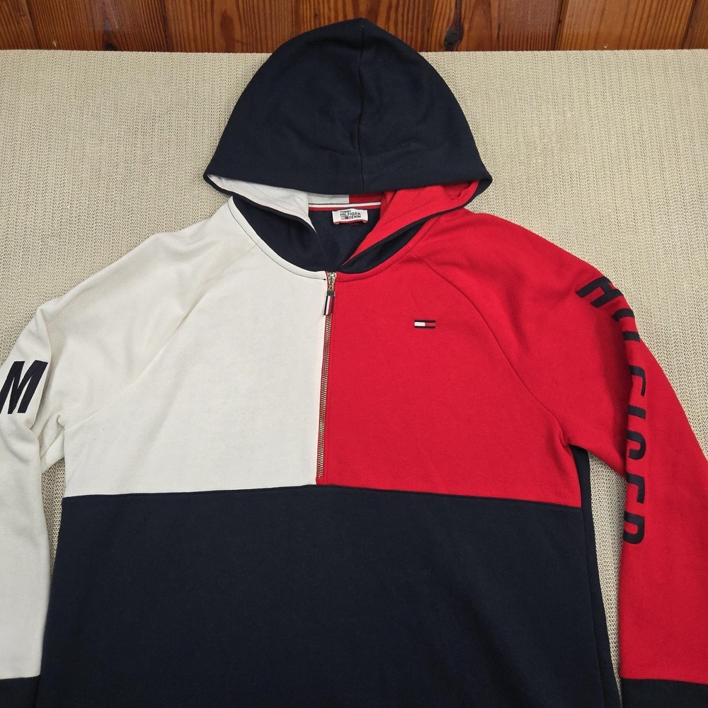 Tommy Hilfiger Denim Sweater‎ Dress Womens Medium Colorblock Hoodie Long Sleeve - Picture 3 of 11